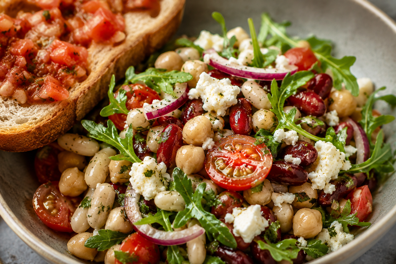 Schlossgarten Catering Bohnensalat Rucola Schafskäse Tomatenbrot