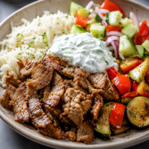 Schlossgarten Catering Plant Based Gyros Tsatsiki Gemüse Reis