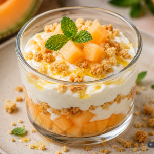 Schlossgarten Catering Melonenquark Orangenöl Crumble