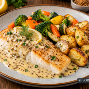Schlossgarten Catering Fischfilet Senfsauce Gemüse Kartoffeln