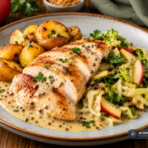 Schlossgarten Catering Hähnchenbrust Senfrahmsauce Apfel Wirsing Kartoffeln