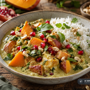 Schlossgarten Catering Kürbiscurry Süßkartoffel Granatapel Reis