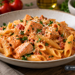 Schlossgarten Catering Passta Lachswürfel Tomatensauce