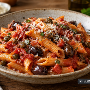 Schlossgarten Catering Pasta Puttanesca Tomate Olive Kapern Parmesan