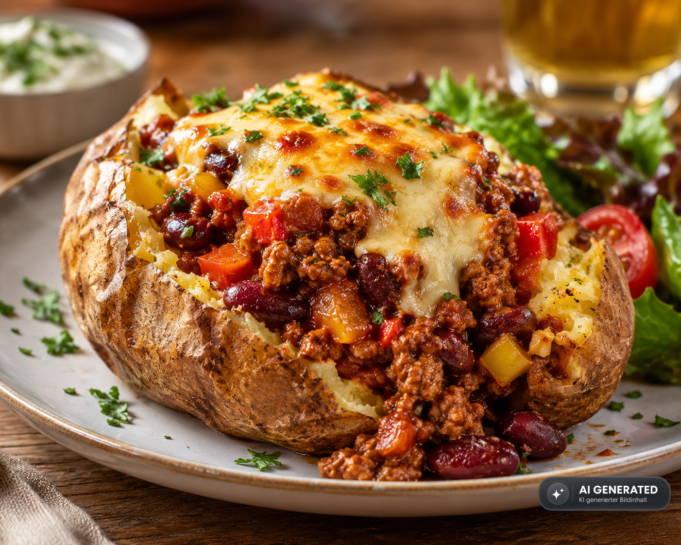 Schlossgarten Catering Überbackene Ofenkartoffel Chili Gemüse Käse Schlossgarten Catering Überbackene Ofenkartoffel Chili Gemüse Käse