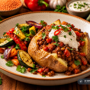 Gefüllte Ofenkartoffel mit Linsen-Chili