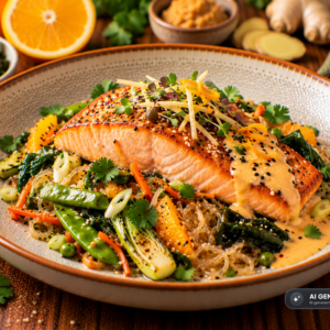 Glasnudeln mit Miso-Orangen-Lachs