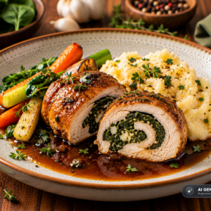 Schlossgarten Catering Hähnchenroulade Spinat Kartoffelpüree