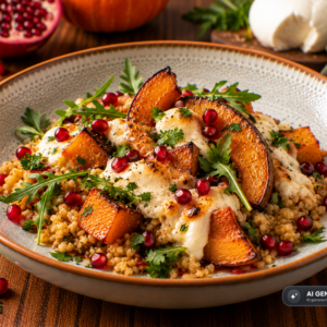 Schlossgarten Catering Herbstlich Kürbis Bulgur Bowl Mozzarella Granatapfel