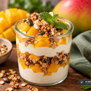 Schlossgarten Catering Mango Joghurt Parfait Granola Minze